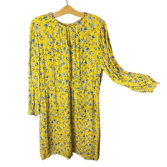 Old Navy Yellow and Blue Long Sleeve Sundress XL ditsy print autumn modest - Picture 1 of 10